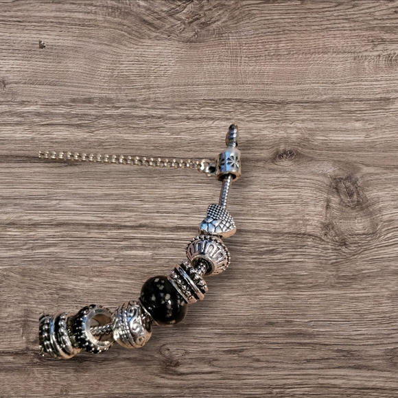 Silver & Black Charm Bracelet, Safety Chain, Heavyweight, Approximately … - Picture 4 of 5